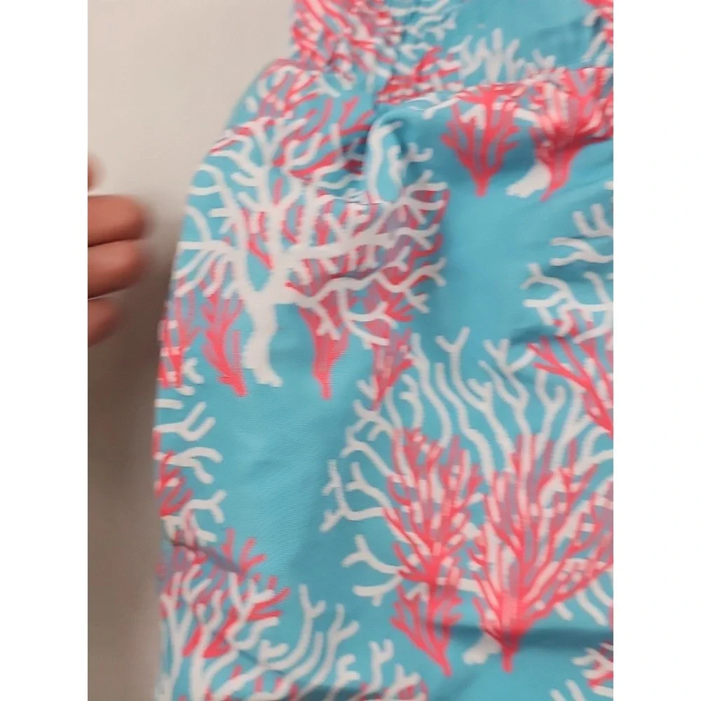Hang Ten Men's M‎ Swim Trunks Coral Reef Blue Pink Elastic Waist Drawstring